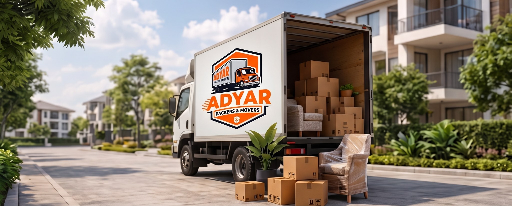 Adyar Packers and Movers truck loading boxes and furniture